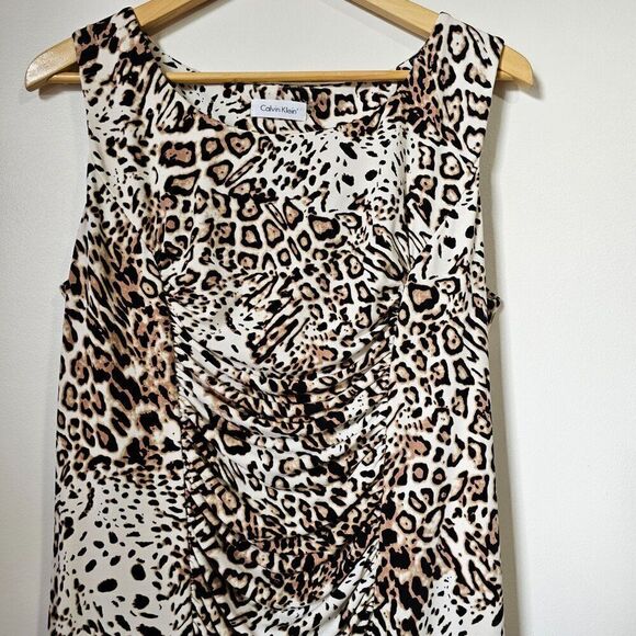 EUC CALVIN KLEIN ANIMAL PRINT SOFT STRETCY MID RUCHED MIDI DRESS SIZE M / PET L - Picture 7 of 16